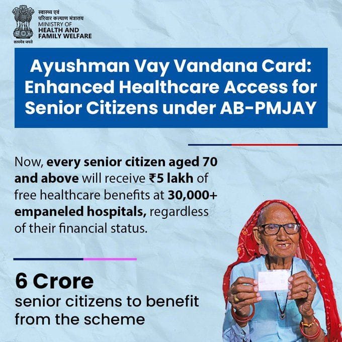 आयुष्मान भारत प्रधानमंत्री जन आरोग्य योजना का विस्तार70 साल से ऊपर के वरिष्ठ नागरिकों को हर राज्य में मिलेगा मुफ्त उपचार