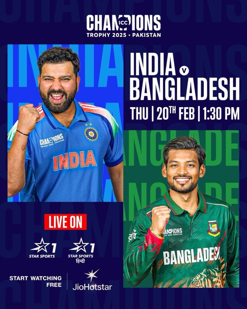 India vs Bangladesh Live Score, Champions Trophy 2025