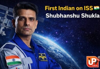 First Indian on ISS Shubhanshu Shukla in space suit with International Space Station and Earth in background