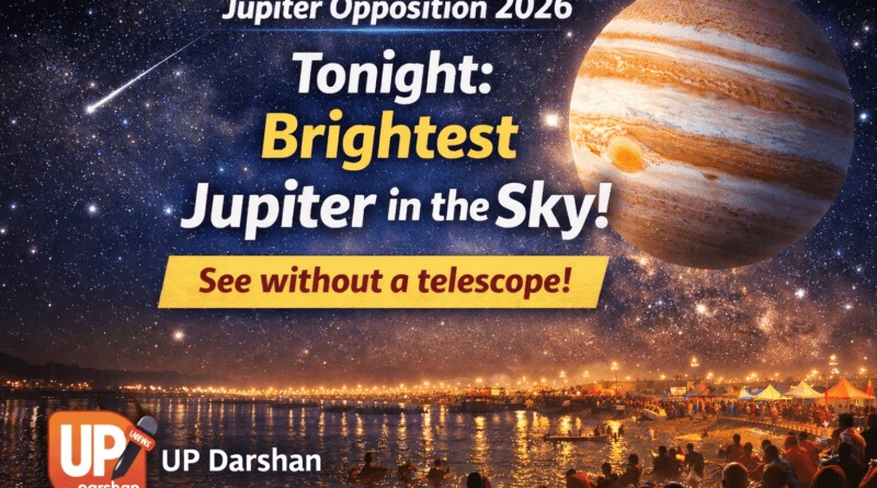 Jupiter at opposition appearing brightest in the night sky over India in January 2026